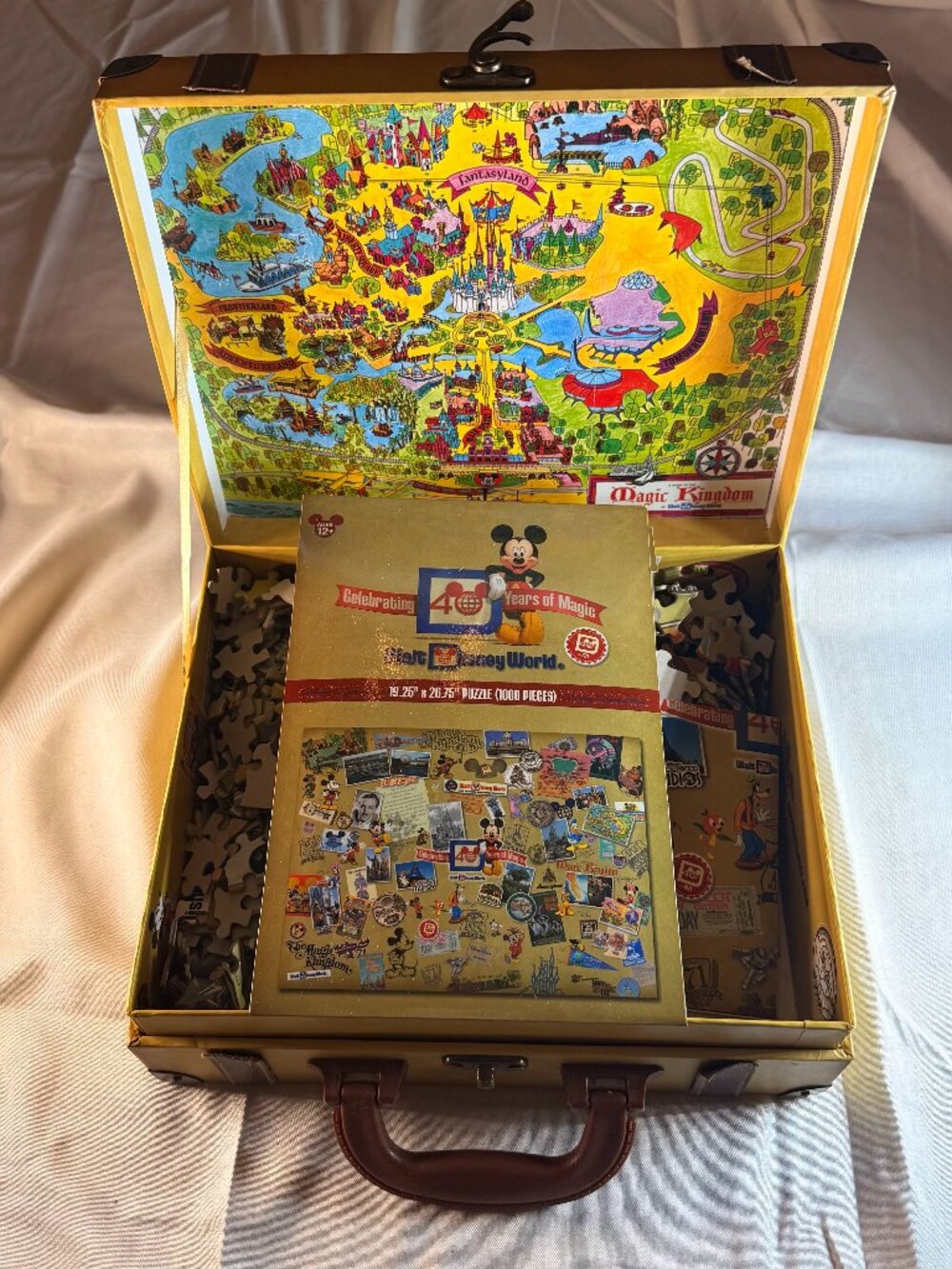 Disney Magic Kingdom 40th 1K Jigsaw Puzzle ages 12+, 19" x 27" W/suitcase box
